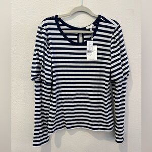 NWT Joie Striped Puff Long Sleeve Top Tee Navy White Keyhole Nautical XL